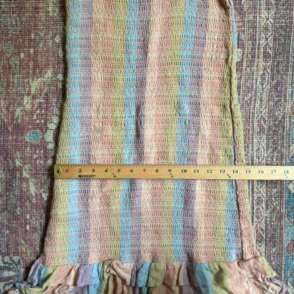 Small American Eagle Smocked BodyCon Dress with Ruffle Hem Multicolor Pastel - Picture 5 of 10